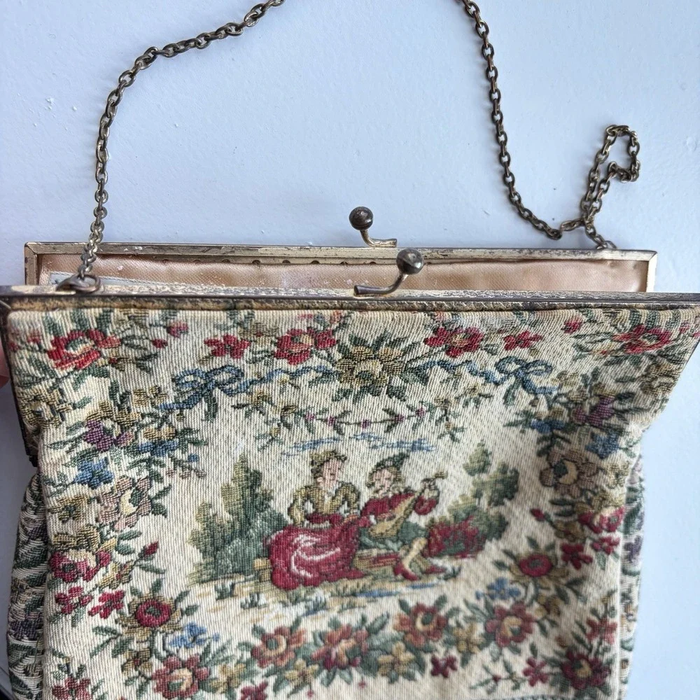 Vintage Walborg De Pinna French Tapestry Kiss Lock‎ Clutch Purse Made in France
